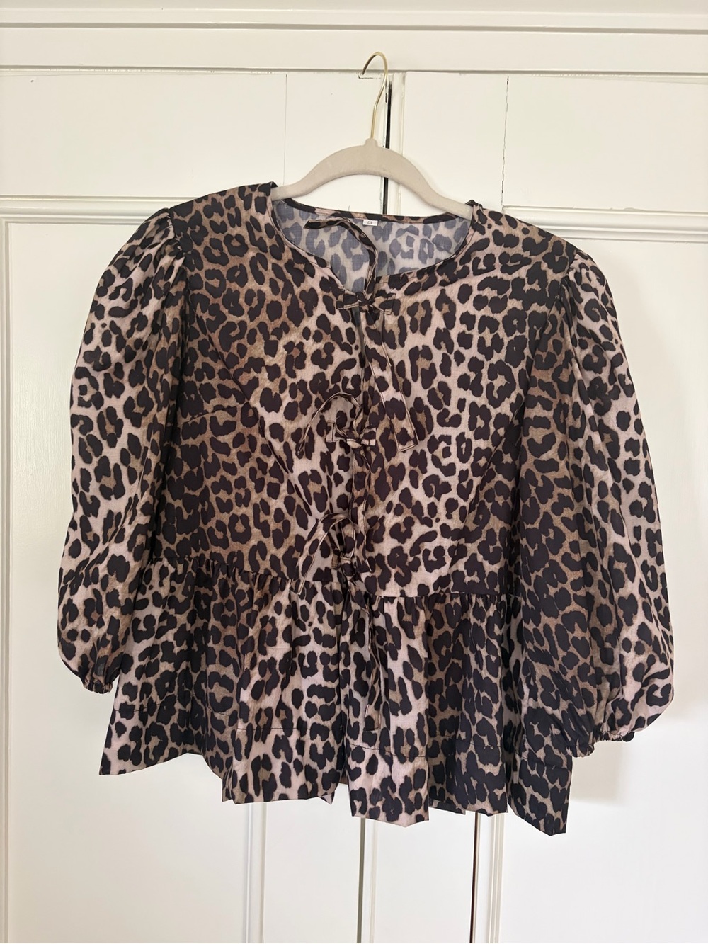 Leopard Print Peplum Blouse - Brown/Black